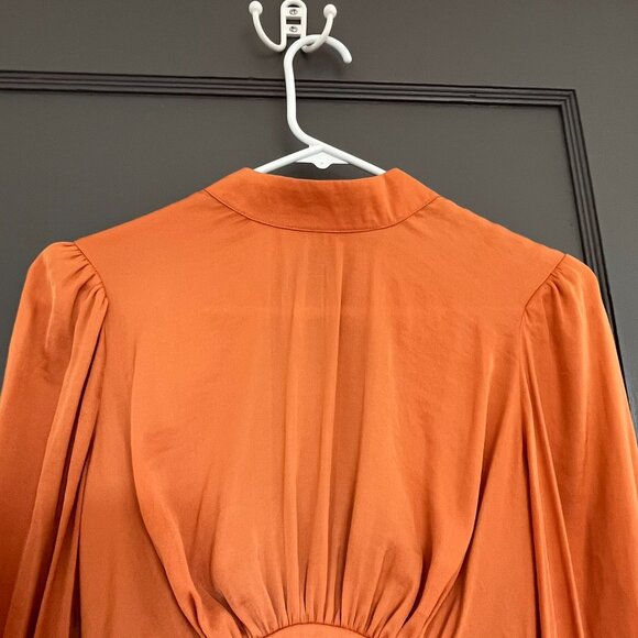 Free People Rust Orange Open Back Satin Top Blouse Tie High Neck XS Extra Small - Picture 6 of 14